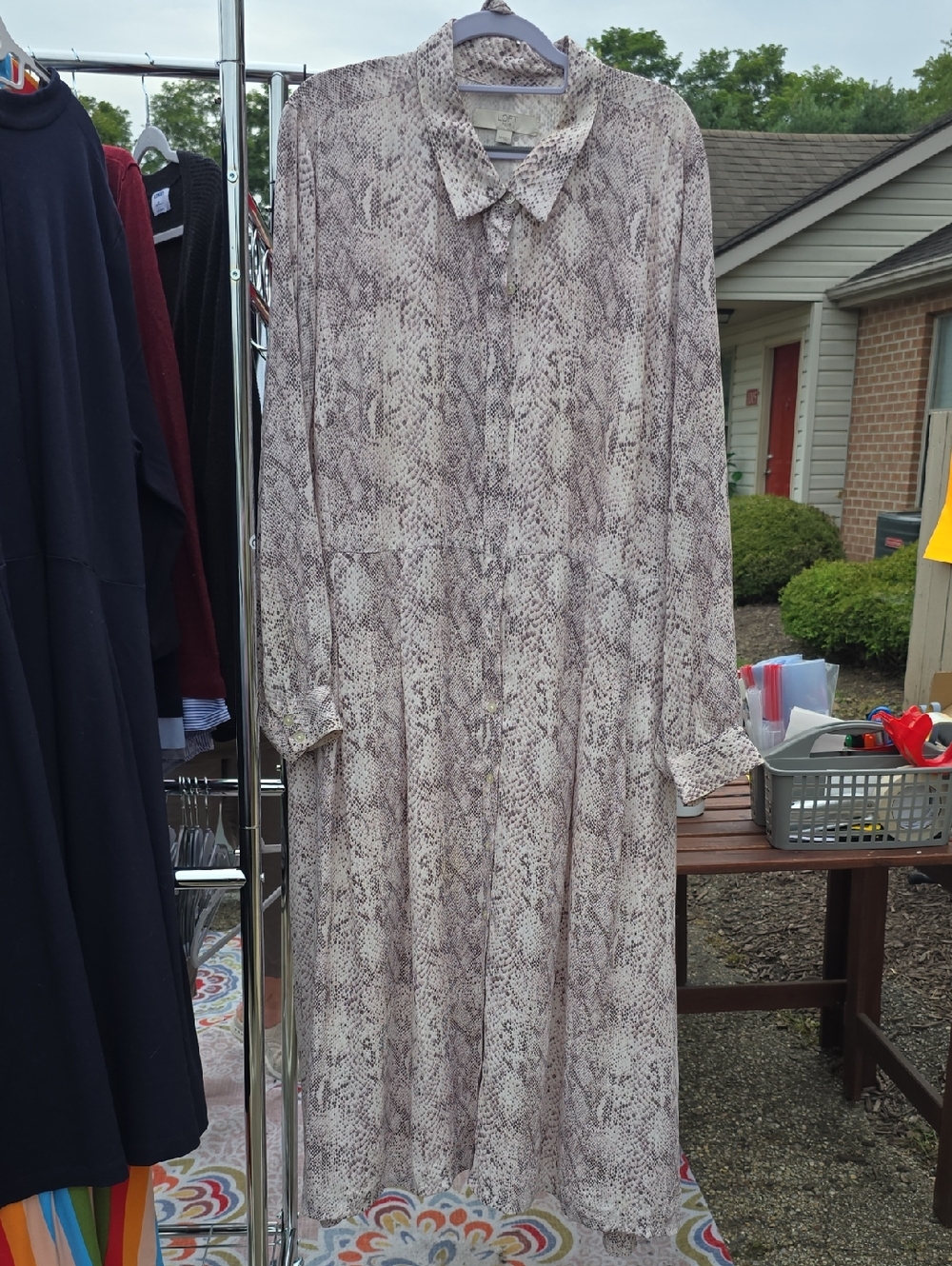 Neutral Snake Print Button-Up Maxi Dress